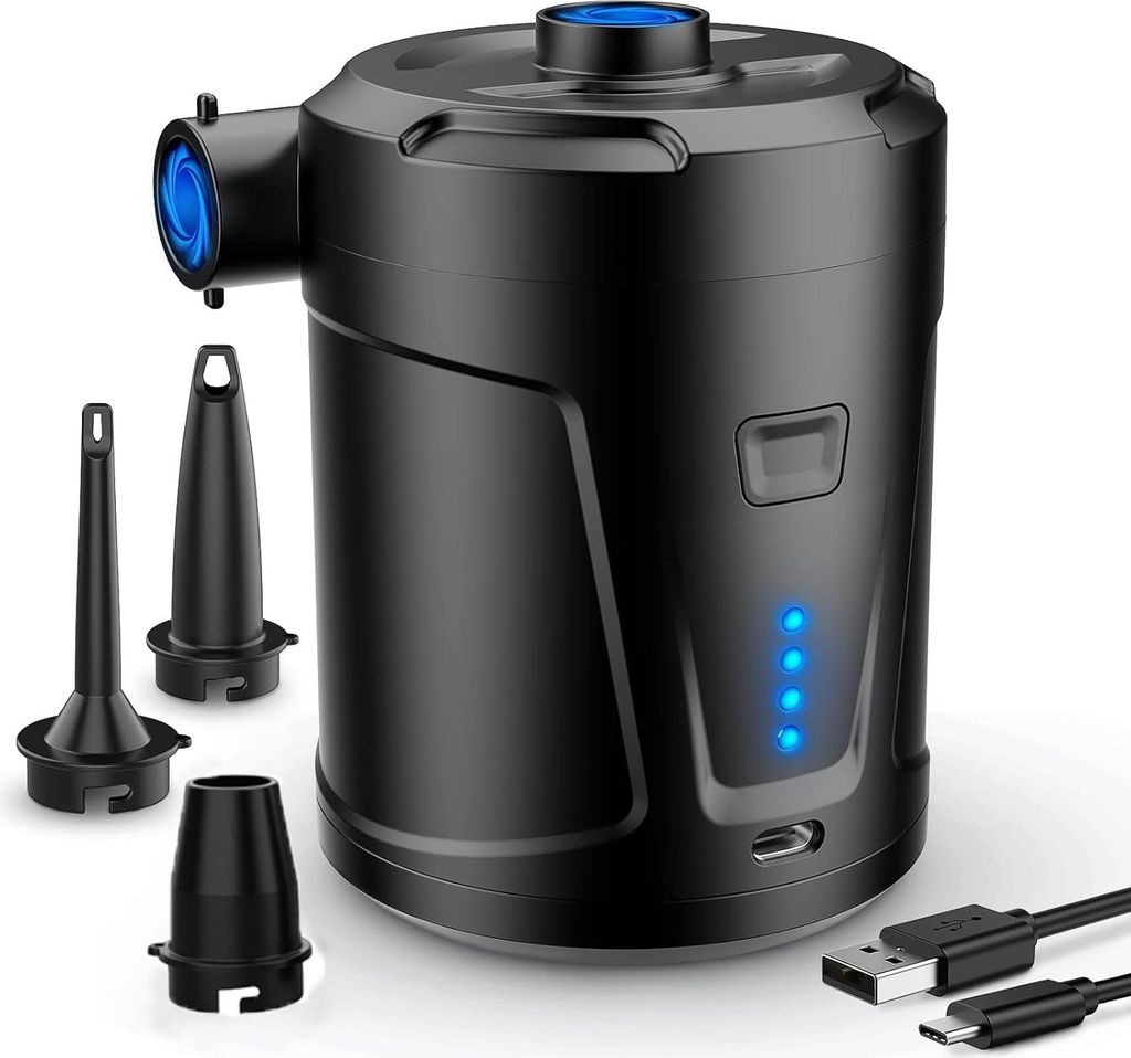 Elektrische Luftpumpe, wiederaufladbarer 5200 mAh Akku, Inflator für aufblasbare Matratze mit 3 Luftdüsen, Schnell-Inflator für Schlauchboot/Luf...