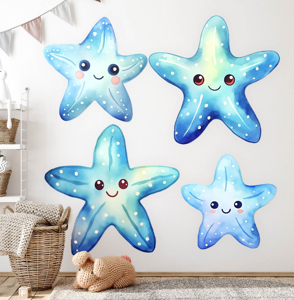 Niedlicher Seestern– Wandgestaltung – Wandbilder Kinder – Motivtapeten Set – Wanddekor Kinderzimmer – Selbstklebende Wandsticker – 60x6...
