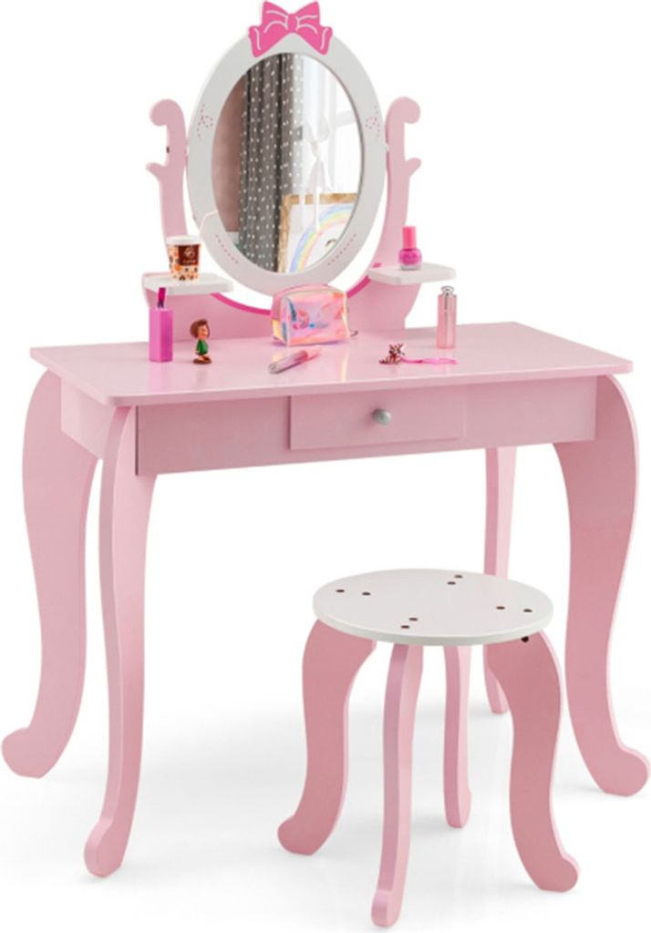 Coiffeuse pour enfants HY10089PI, 2en1, avec tabouret, pour Image du produit 
