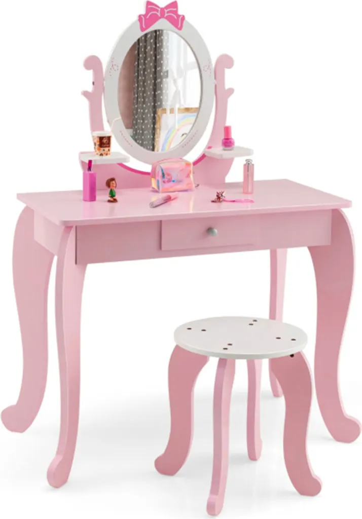 Coiffeuse enfant HY10089PI pour ranger ses accessoires de maquillage