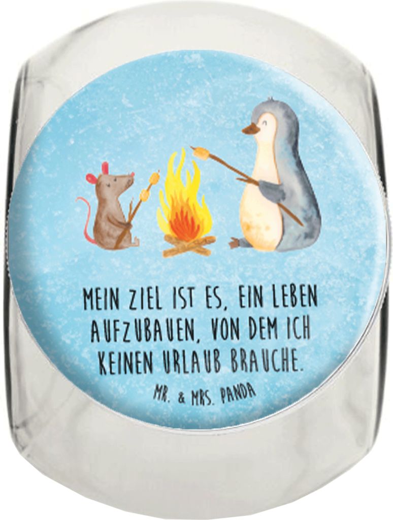 Mr. & Mrs. Panda Bonboniere Pinguin Lagerfeuer XL 2000ml - Eisblau - Geschenk, Vorratsglas, Job, gewürzglas, Motivation, glasbehälter, schraubgla...