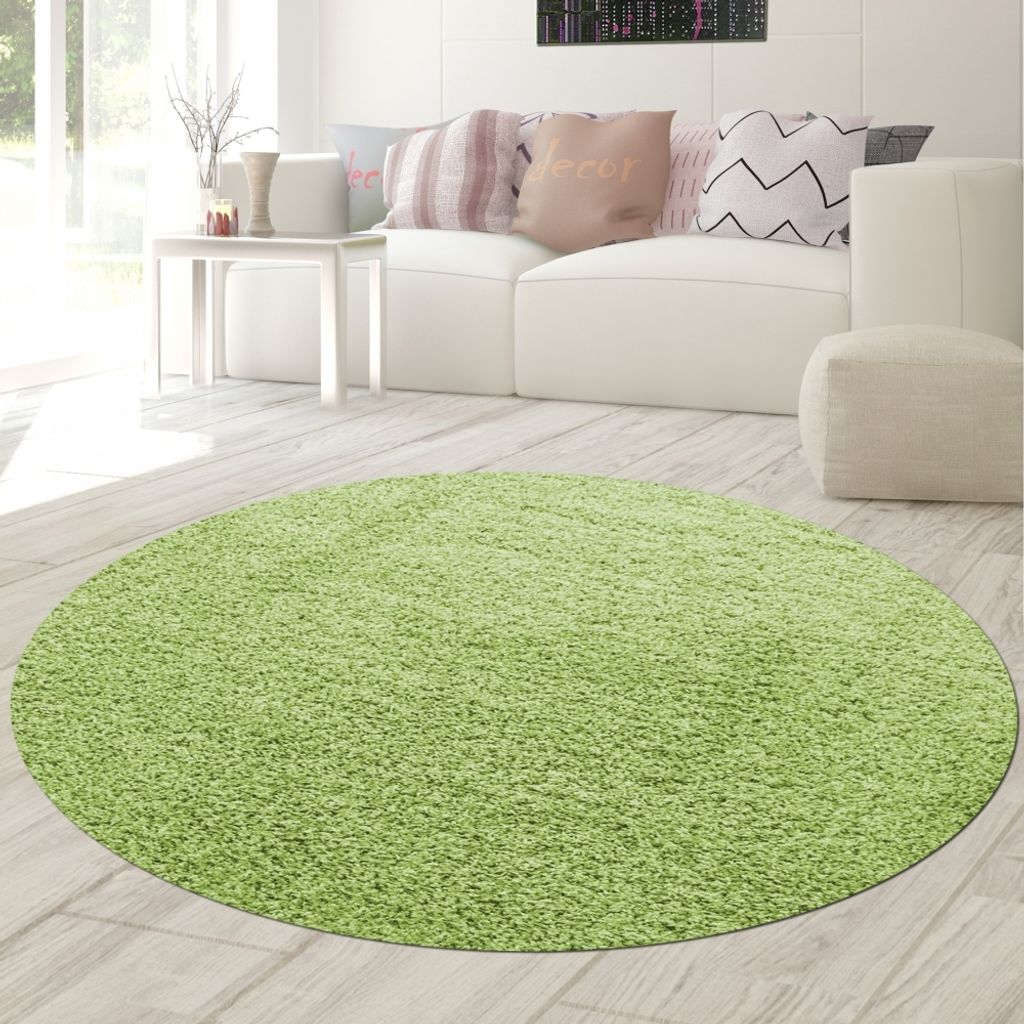 Shaggy Teppich in Uni Design Grün Größe - 120 cm Rund