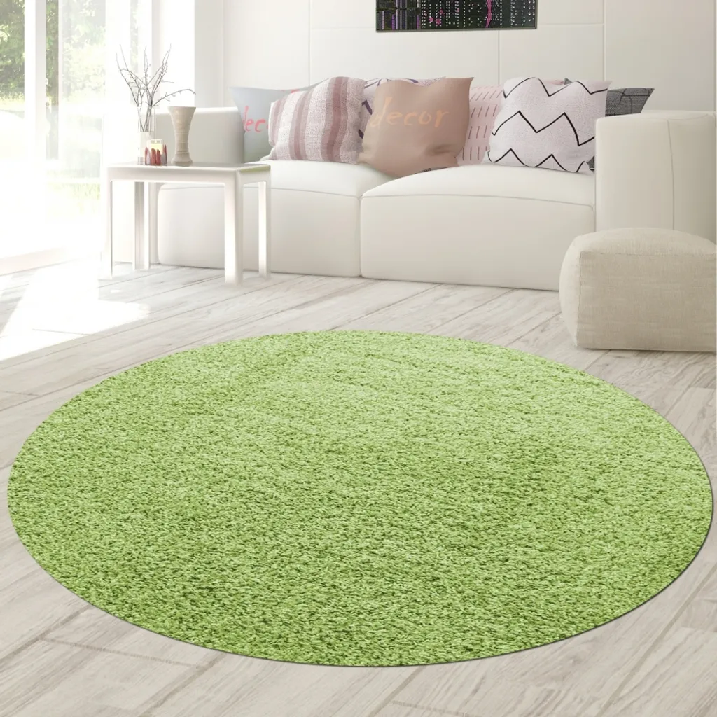 Tapis Chambre Enfant Rond Vert 120 cm - Tapis de Jeu Shaggy Confort
