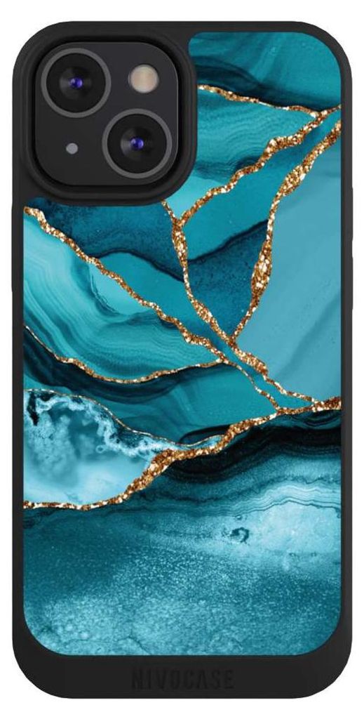 NIVOCASE Handyhülle für Apple iPhone 13 Mini Hülle NIVOpure Case Schwarz Edelstein Glitzer Look Marmor