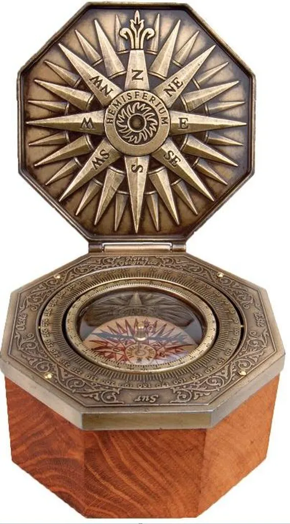 Compas de marine Madrid Magnificence Cardan en laiton coffret bois H43
