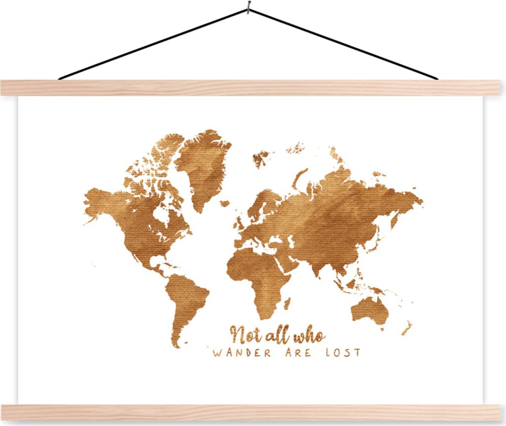 MuchoWow Textilposter Weltkarte - Bronze - Seil 150x100 cm mit holzfarbenen Rahmen - Posters