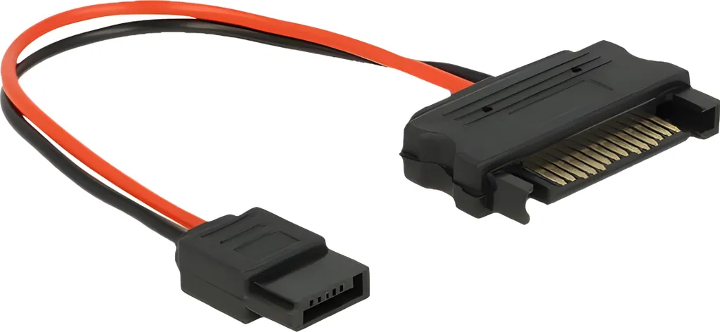 Delock SATA Power Cable: 15-pin to Slim 6-pin - 10cm Black/Red