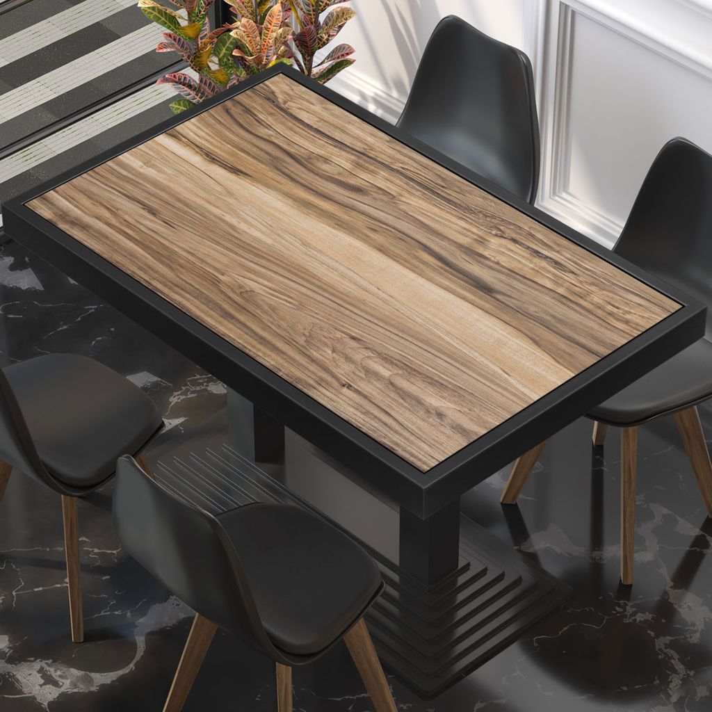 BRASIL | Gastro Tischplatte | B:T 110 x 60 cm | Sheesham | Schwarzer Metall Rand | Rechteckig | Gastro Tischplatte