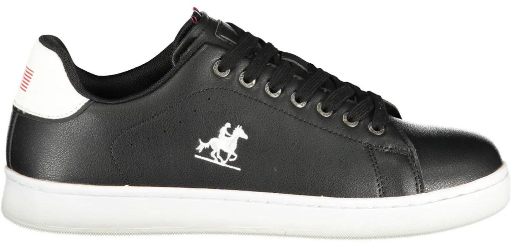 Moderner Herrensportschuh in Schwarz mit Stickerei und Kontrastdetails