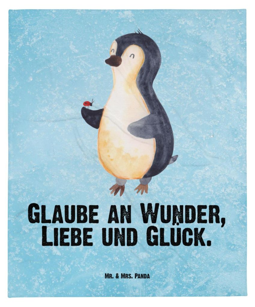Mr. & Mrs. Panda Schmusedecke Pinguin Marienkäfer - Eisblau - Geschenk, Fleecedecke, Liebe, Aufmerksam, Glück, Schlummerdecke, Kleine Wunder, Bab...