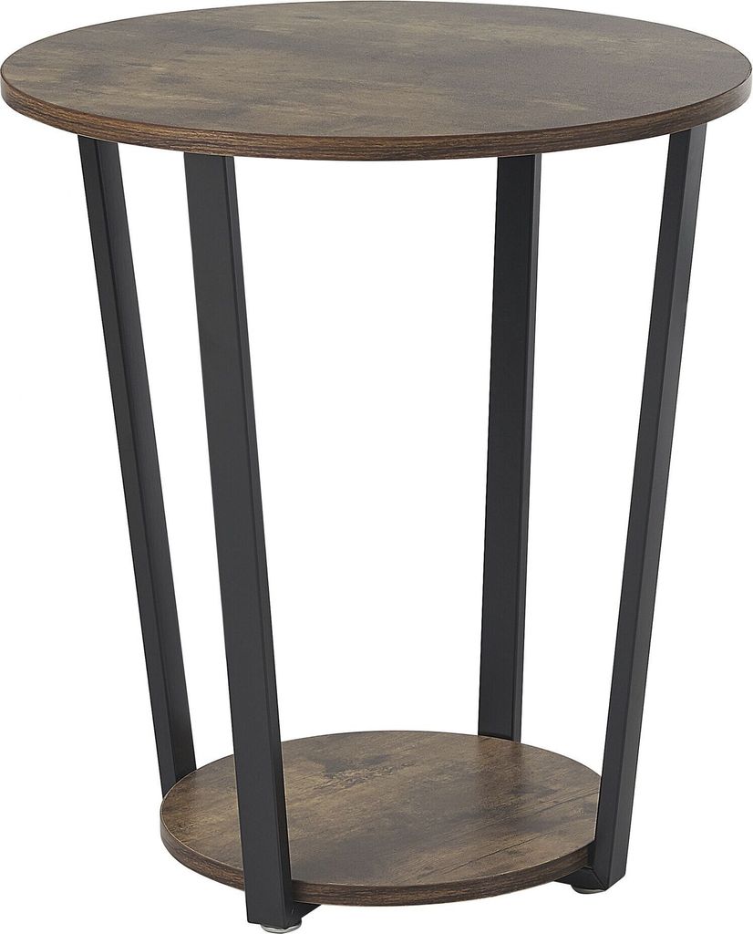 BELIANI Beistelltisch Dunkler Holzfarbton MDF-Platte rund 50 cm mit Metallgestell Schwarz Industrie Design moderne Ablage für Wohnzimmer