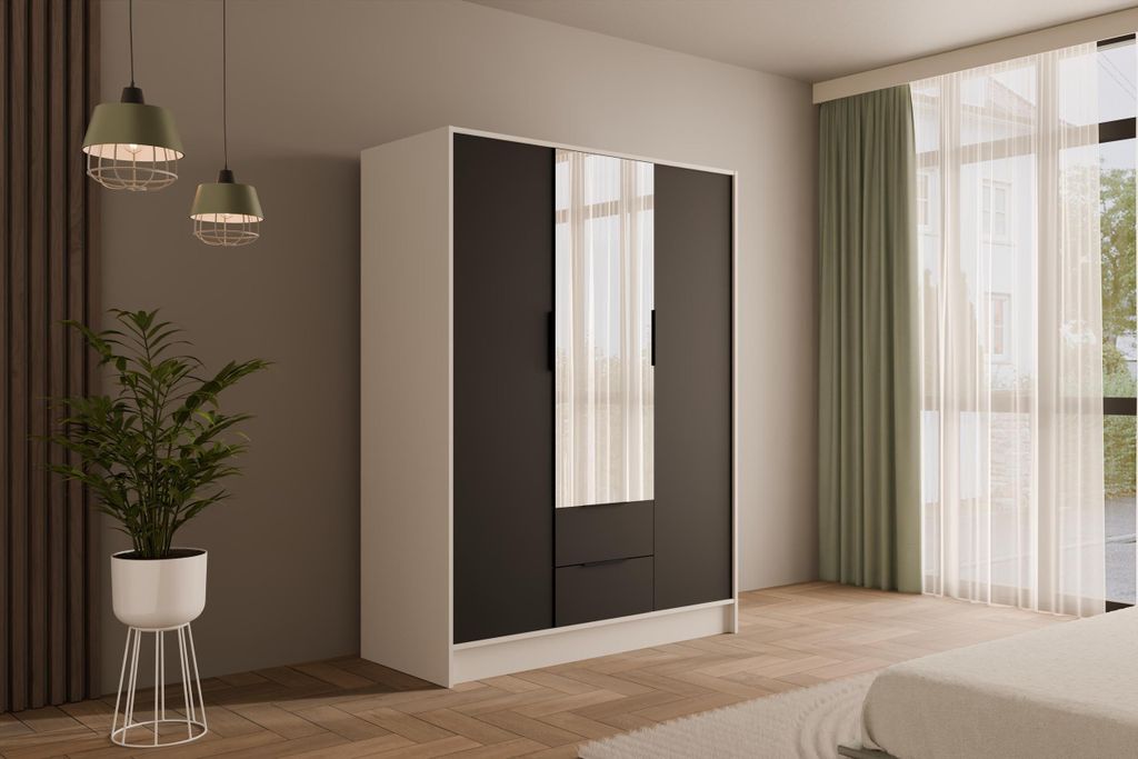 ALTDECOR Kleiderschrank mit Spiegel und Flügeltüren, Garderobenschrank mit viel Stauraum, Vielseitiger Drehtürenschrank, Schrank KOLIN 150x200 c...
