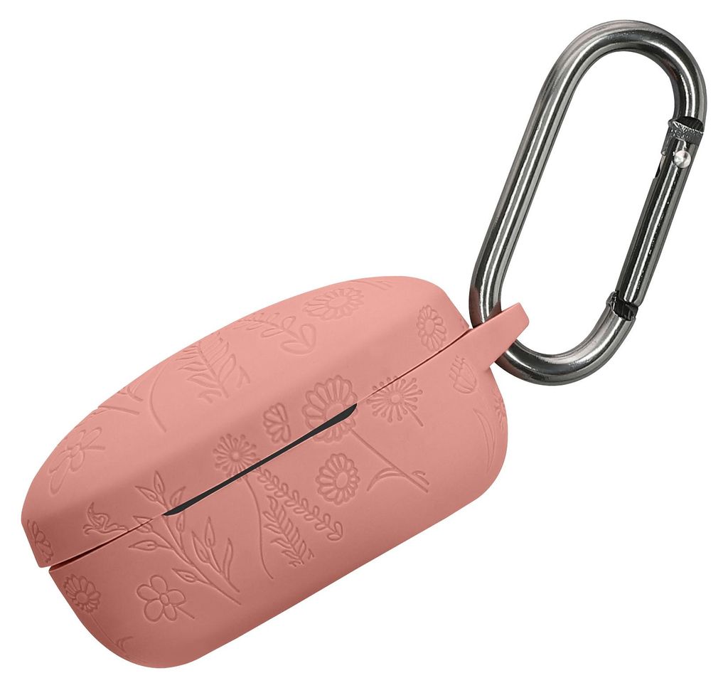 kwmobile Silikon Case für Anker Soundcore Life P2 mini Hülle - Kopfhörer Schutzhülle mit Karabiner - Geprägtes Muster Dark Rose