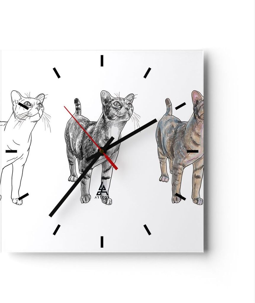 Wanduhr - Quadrat - Glasuhr - Katzen Tiere Kinder Produktbild 