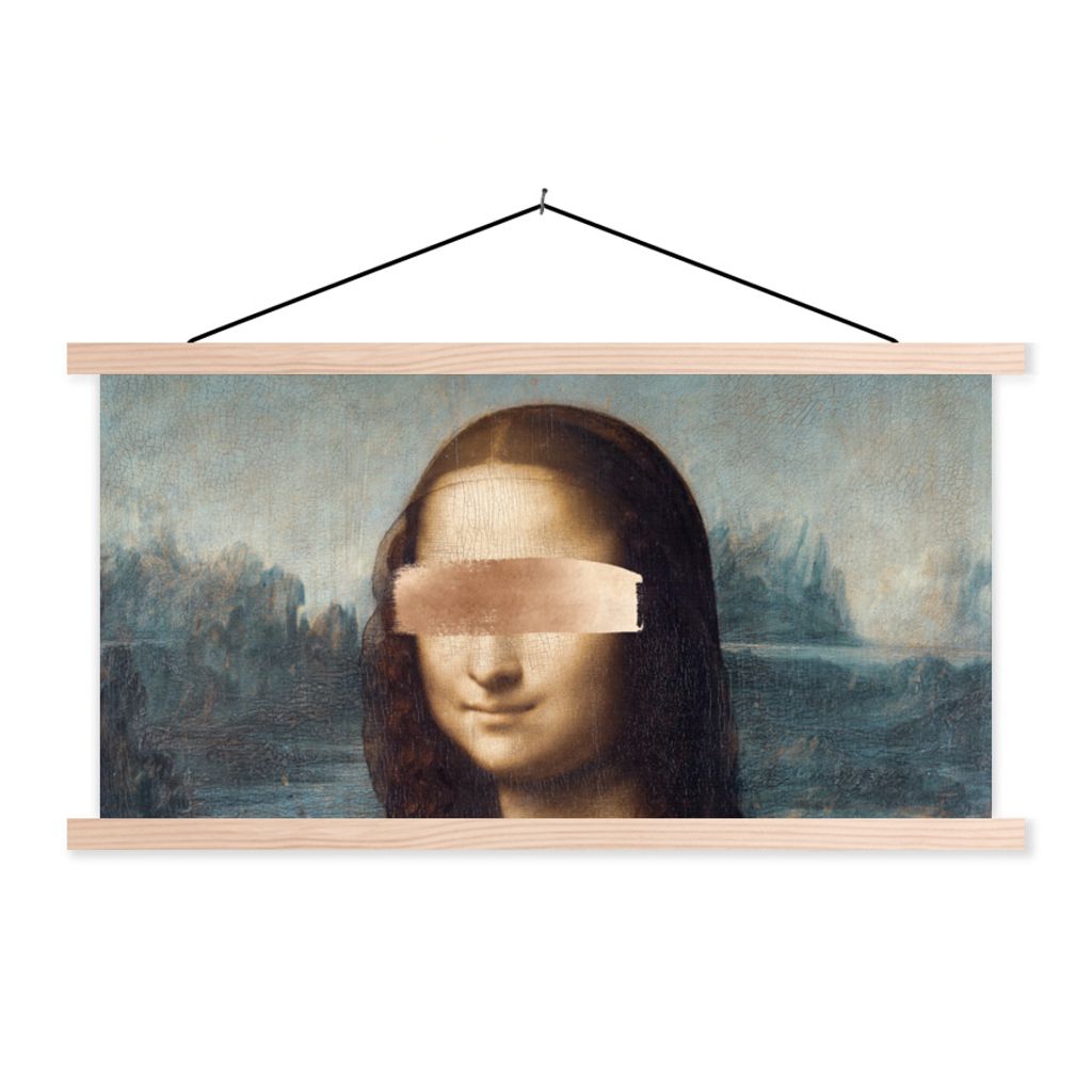 MuchoWow Textilposter Mona Lisa - Leonardo da Vinci - Roségold 120x60 cm mit holzfarbenen Rahmen - Klemmleiste
