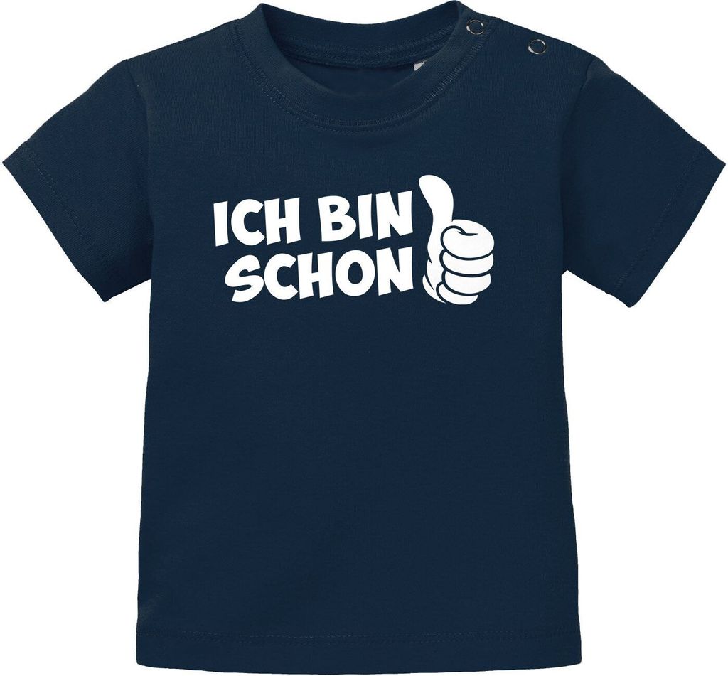Baby T-Shirt 1. Geburtstag Ich bin schon 1 Comic-Hand Geburtstagsshirt kurzarm Baumwolle MoonWorks dunkelblau 92/98 (16-24-Monate)