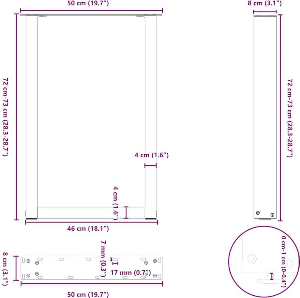 Set 2 Gambe Tavolo Acciaio Naturale SYFAX™ 50cm Fai-da-Te Design - 8