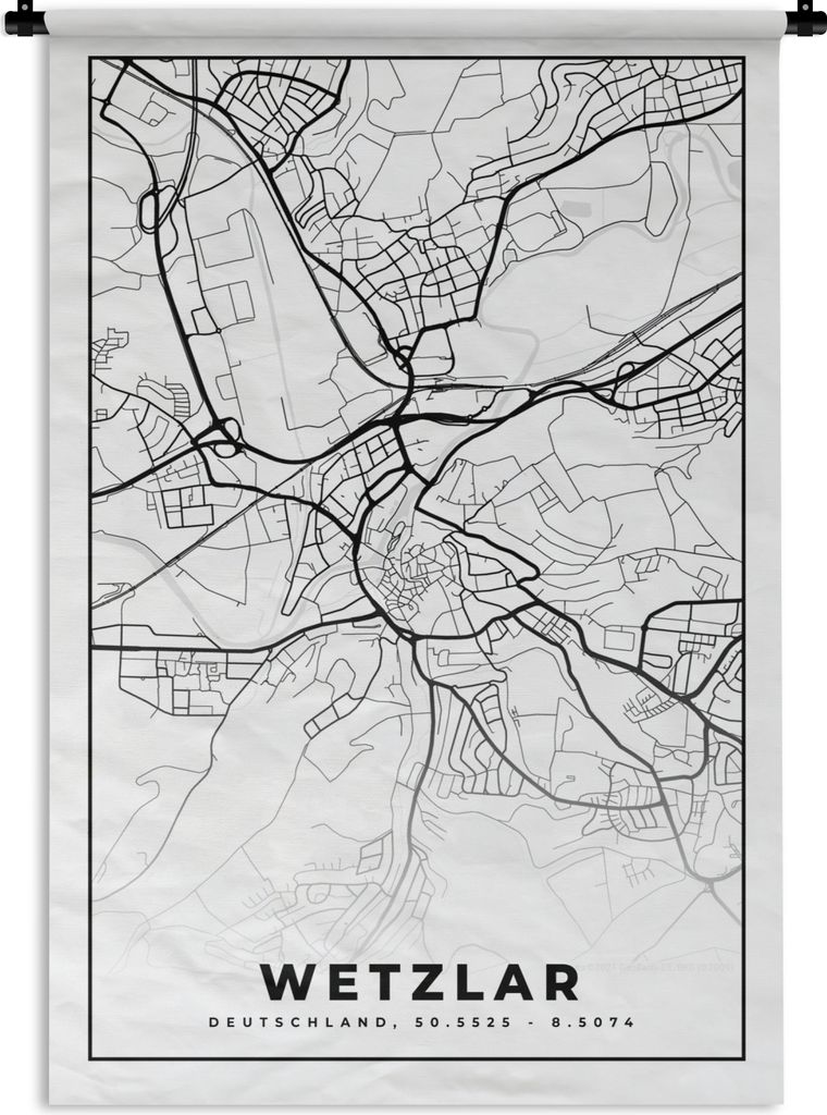 MuchoWow Wandteppich Wandbehang Wetzlar - Karte - Stadtplan 90x135 cm Tapisserie Dekoration Wandtuch - Baumwolle - Wandskulptur
