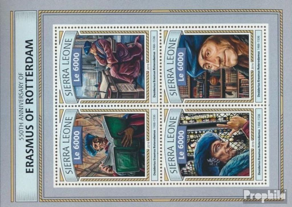 Briefmarken Sierra Leone 2016 Mi 7713-7716 Kleinbogen (kompl. Ausg.) postfrisch Erasmus von Rotterdam
