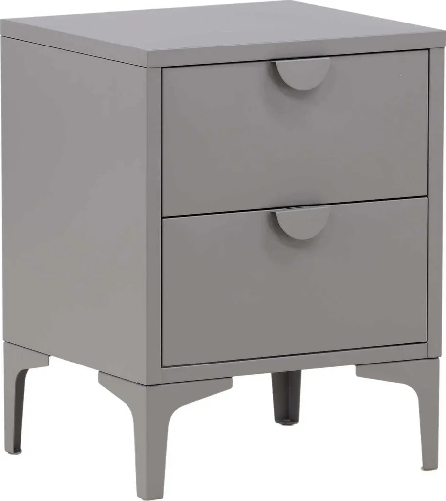Table de nuit grise 2 tiroirs Piring en bois avec finition gris clair - 6