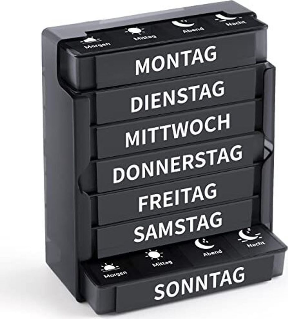 OPRET Pill Box 7 Tage Morgen Mittagessen Abend Medizin Medizin 4 Fächer Tablette Weekly Supplement Organizer