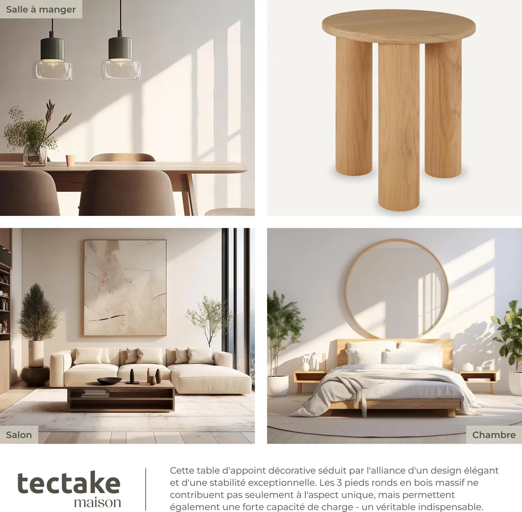 Table d'appoint stable SISI ronde chêne clair pour petit espace