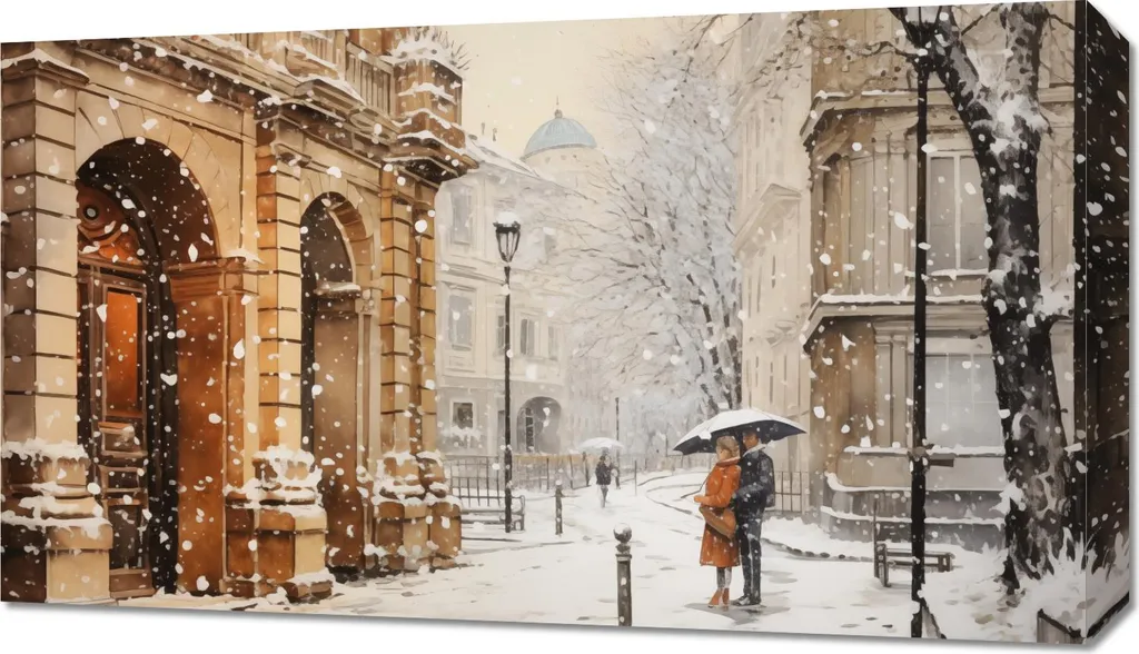 Tableau 70x40 cm pour Déco Murale Hivernale : Promenade Vieille Ville