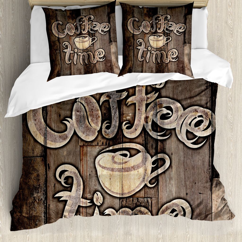 ABAKUHAUS Modern Bettbezug, Kaffee-Zeit Grunge Zurück, Milbensicher Allergiker geeignet mit Kissenbezügen, 155 cm x 220 cm - 80 x 80 cm, Umber Sa...