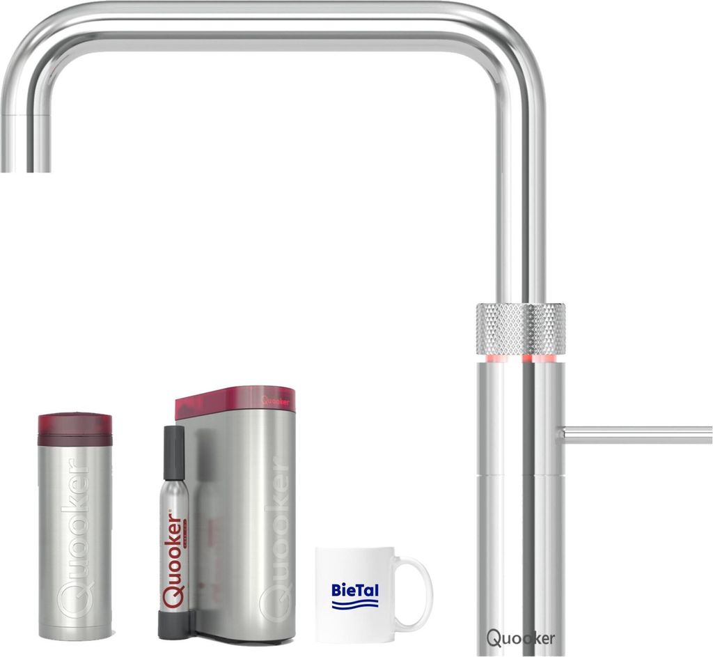 Quooker Wasserhahn Fusion Square verchromt glänzend & PRO3 & Sprudelwasser CUBE