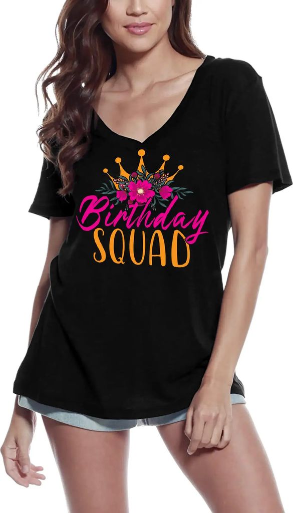 Damen Grafik T-Shirt V-Ausschnitt Geburtstagstruppe - Prinzessin Krone Mädchen Party – Birthday Squad - Princess Crown Girls Party
