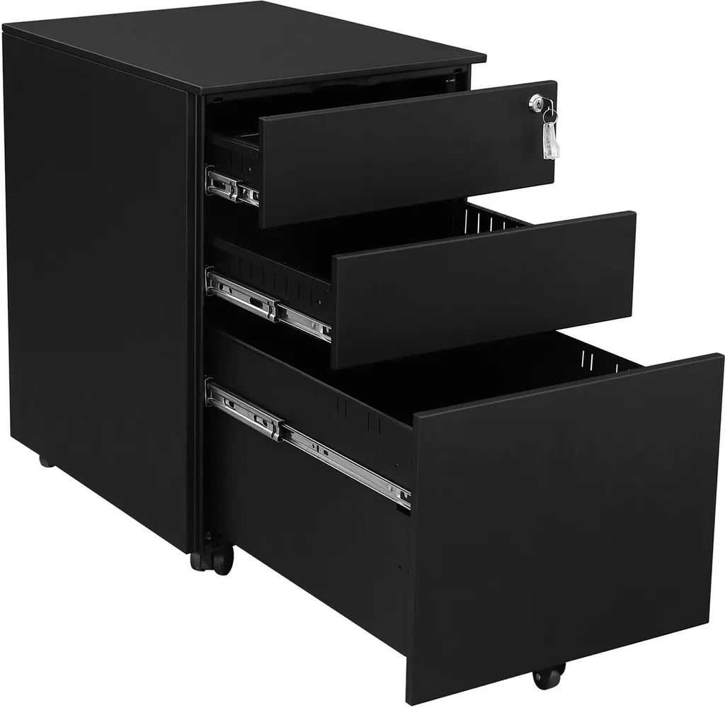 Mobiletto Ufficio 3 Cassetti Bc-elec PCP390-1B Acciaio Nero Moderno
