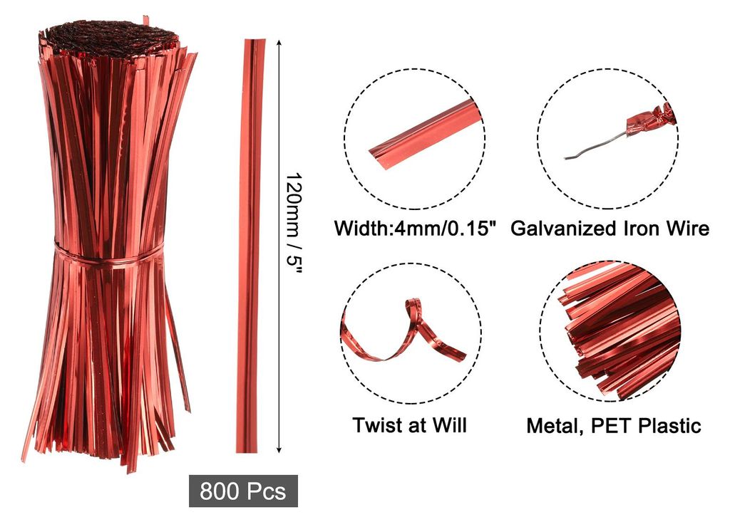 800 Stš¹ck 5" Twistbinder, Metallische Twist Ties, Wiederverwendbare Kunststoffummantelte Twist Ties fš¹r B?ckerei, Sš¹?igkeitenbeutel, Kaffe...