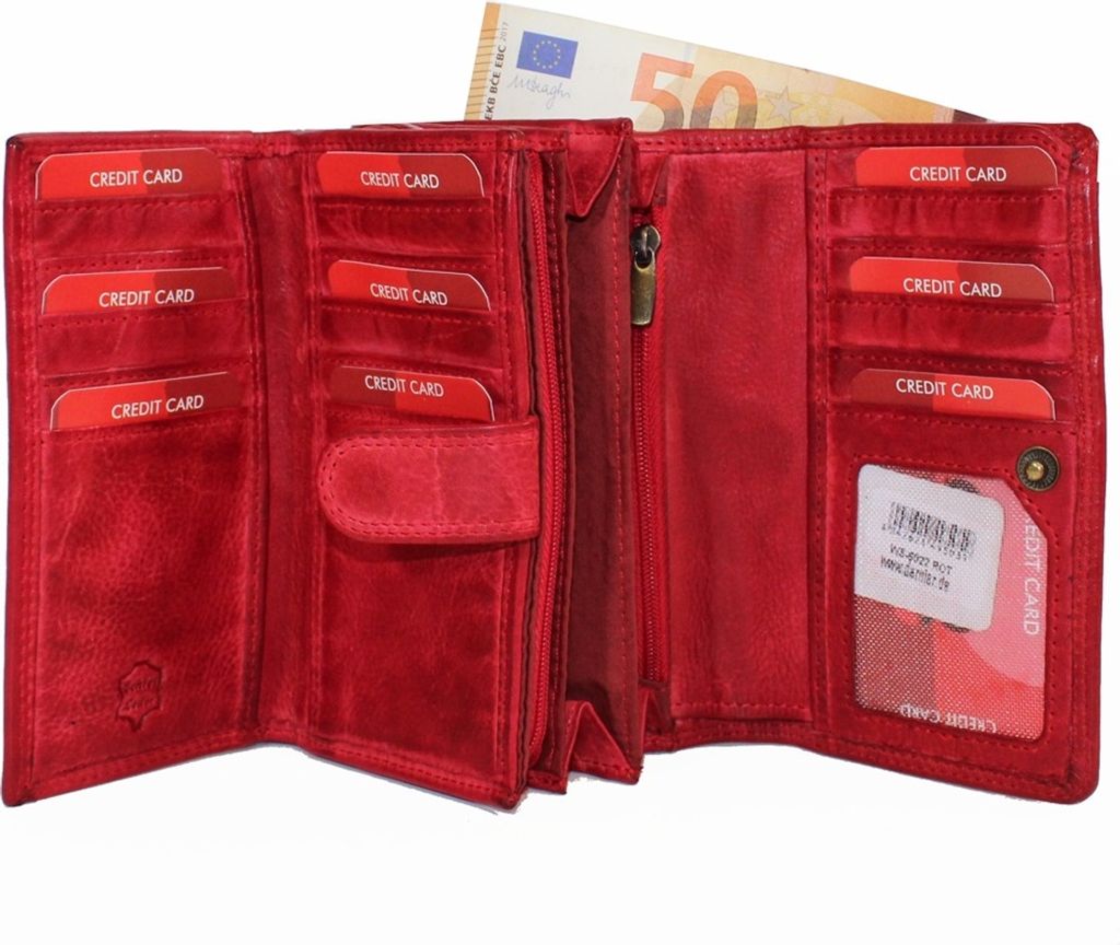 GlücksNugget große, edle Lederbörse dunkelrot mit vielen Produktbild 7