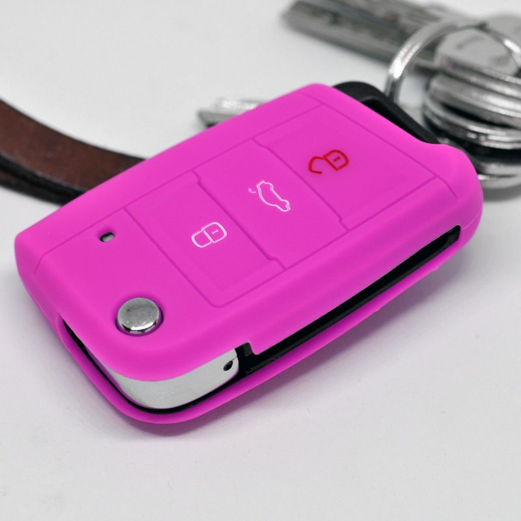 Auto Schlüssel Silikon Schutz Hülle Rosa Kompatibel Mit Mini One Cooper Cabrio Clubman 3 Tasten Funk Fernbedienung