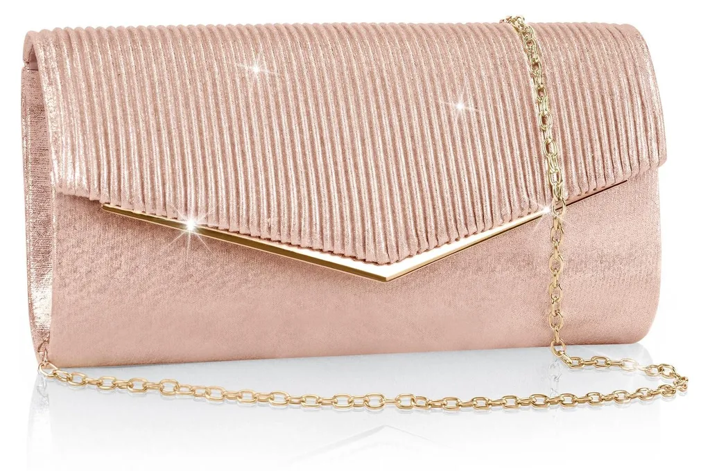 Pochette scintillante or rose à chaîne amovible pour look de soirée