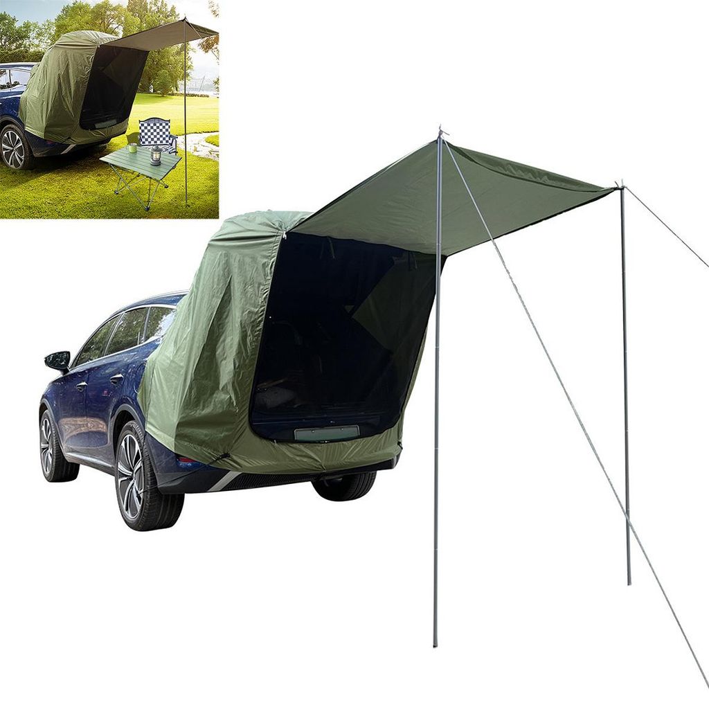 SUV Auto-Heckplane Camping Sonnenschutz, wasserdichte Autoabdeckung mit Moskitonetz & Stangen, Outdoor Heckschutz Grün