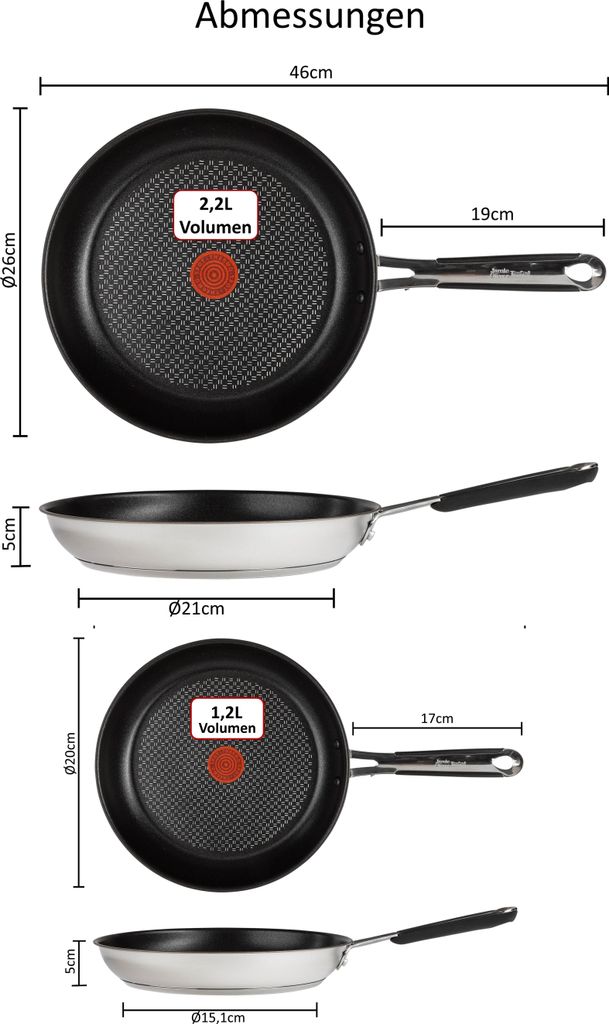 Tefal E30 Jamie Oliver Pfannenset Induktion 4 tlg -SET7- kleine Pfanne 20 cm + Bratpfanne gross 28 cm, Antihaft-beschichtet, FÜR KLEINE HAUSHALTE,...