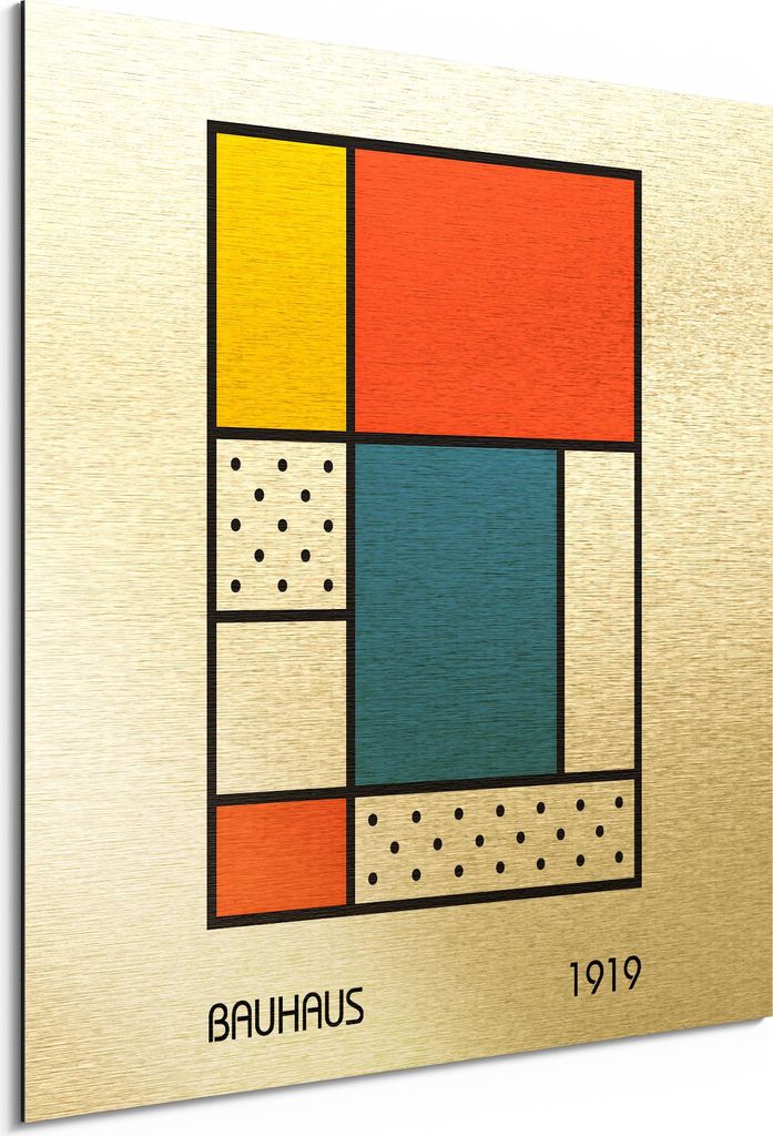DEQORI Alu-Dibond Bild Gold 30x30 cm 'Bauhaus Komposition' Wandbild Metall dünn Design
