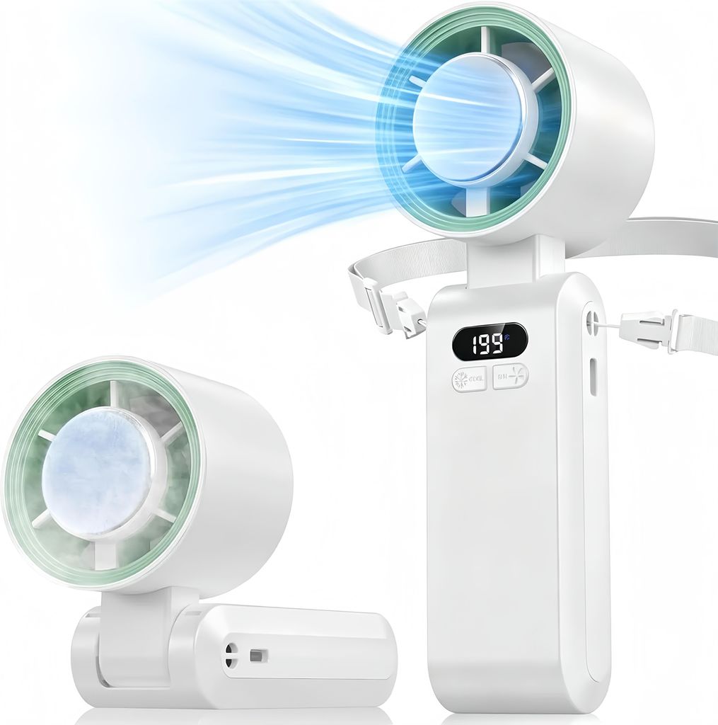 3‐in‐1 Handventilator, Tragbarer Ventilator 5000mAh mit Kühlplatte ,1-199 Geschwindigkeiten, für Reisen und Alltag, Outdoor Camping Wandern, ...