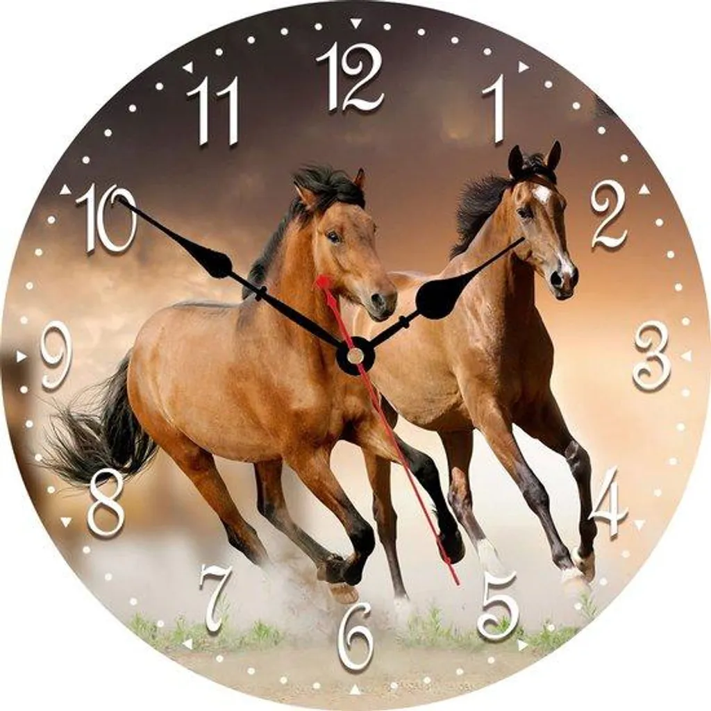 Horloge murale cuisine motif cheval pour décoration intérieure à quartz