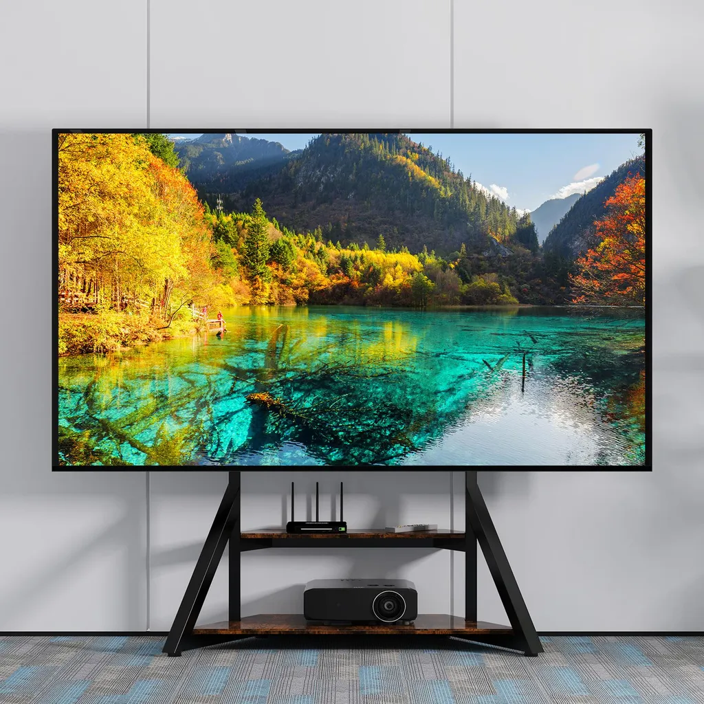 Support TV 100kg Haute Résistance avec Étagères AV pour Grand Écran
