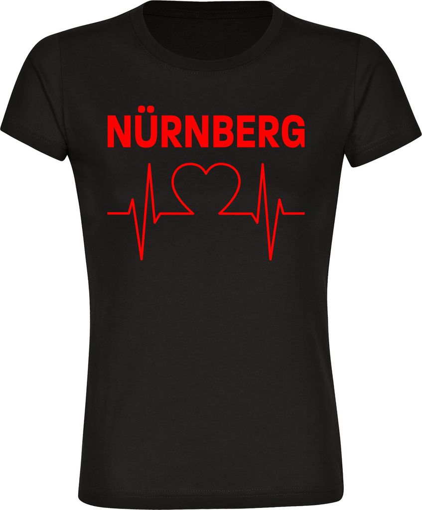 multifanshop Damen T-Shirt - Nürnberg - Herzschlag, schwarz, Größe S