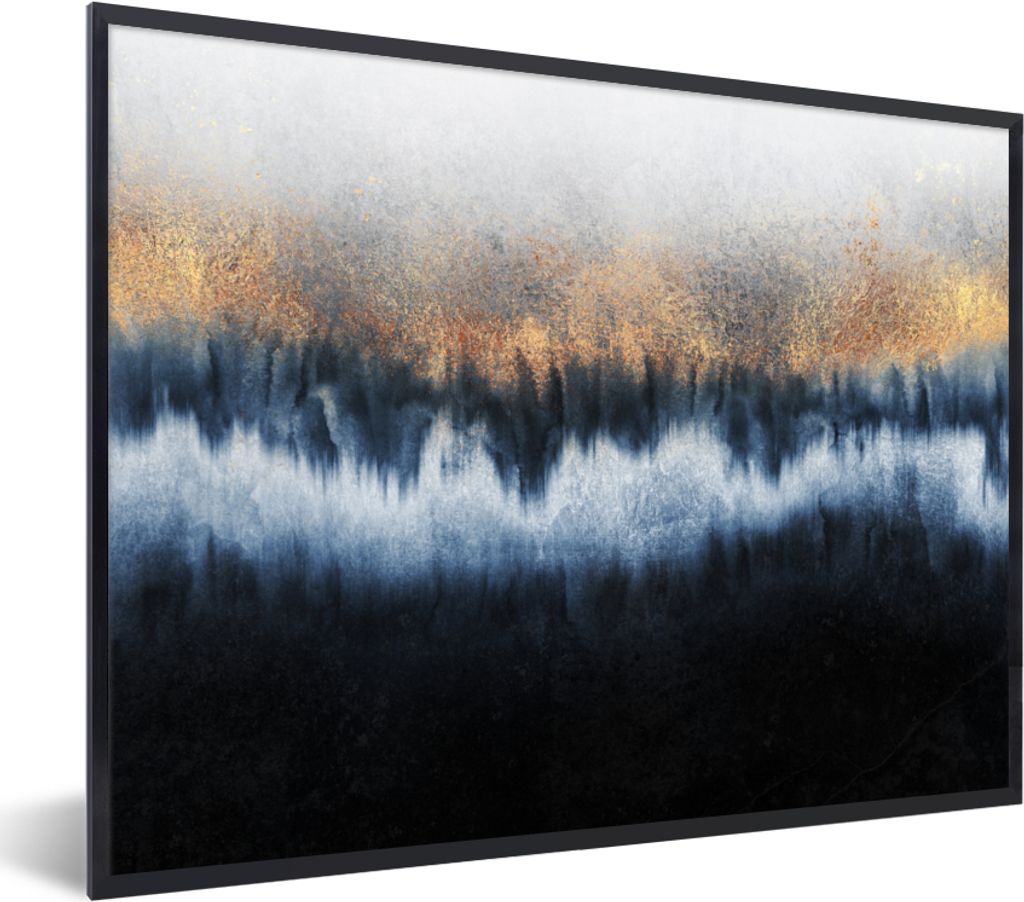 MuchoWow Gerahmtes Poster Abstrakt - Gold - Luxus - Blau 40x30 cm - Poster mit Schwarzem Bilderrahmen Wandposter Rahmen Foto Bilder - Kunstposter...