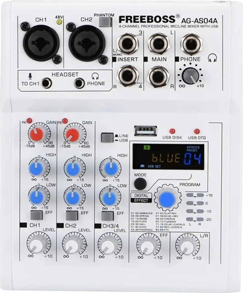 Table de Mixage Bluetooth 4 Canaux Anti-Interférence avec Prise EU Vert