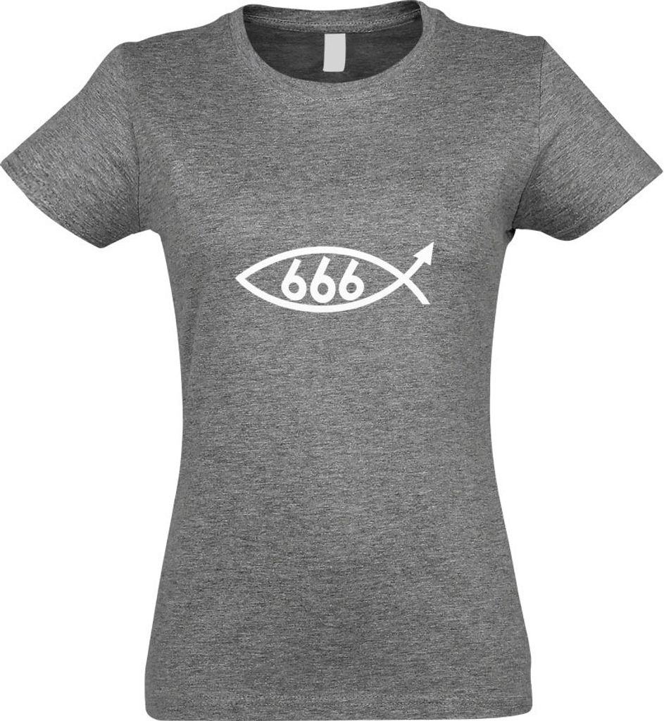 Kiwistar - T-Shirt tailliert - Damen - Graumeliert - 666 Fisch - mit Motiv Bedruckt - Funshirt Design - Sport - Freizeit - Damen - M