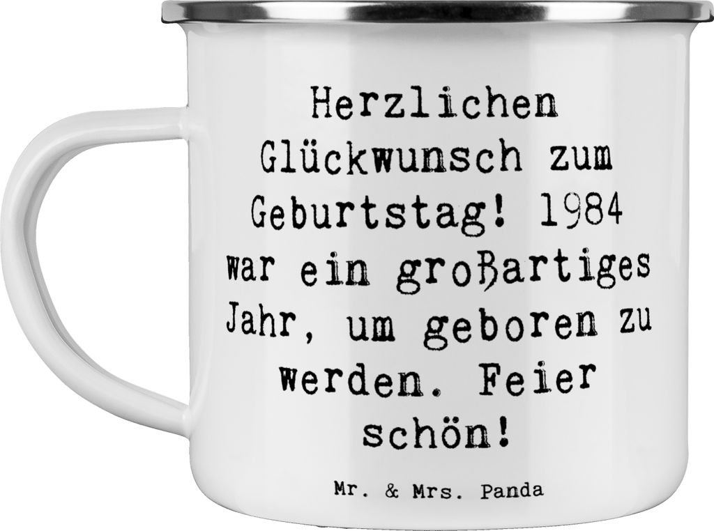Mr. & Mrs. Panda Emaille Tasse Spruch 1984 Geburtstag - Weiß - Geschenk, Geburtstagsgeschenk, becher, Pott, Geburtsjahr, 80er Jahre, Teetasse, Hap...