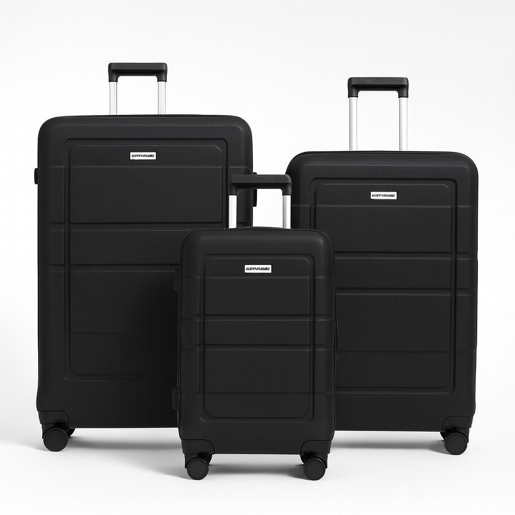 OMNA | Koffer auf Rollen Set NEVADA - 3-teilig - Schwarz - Elegant und funktional - Ideal für Reisende