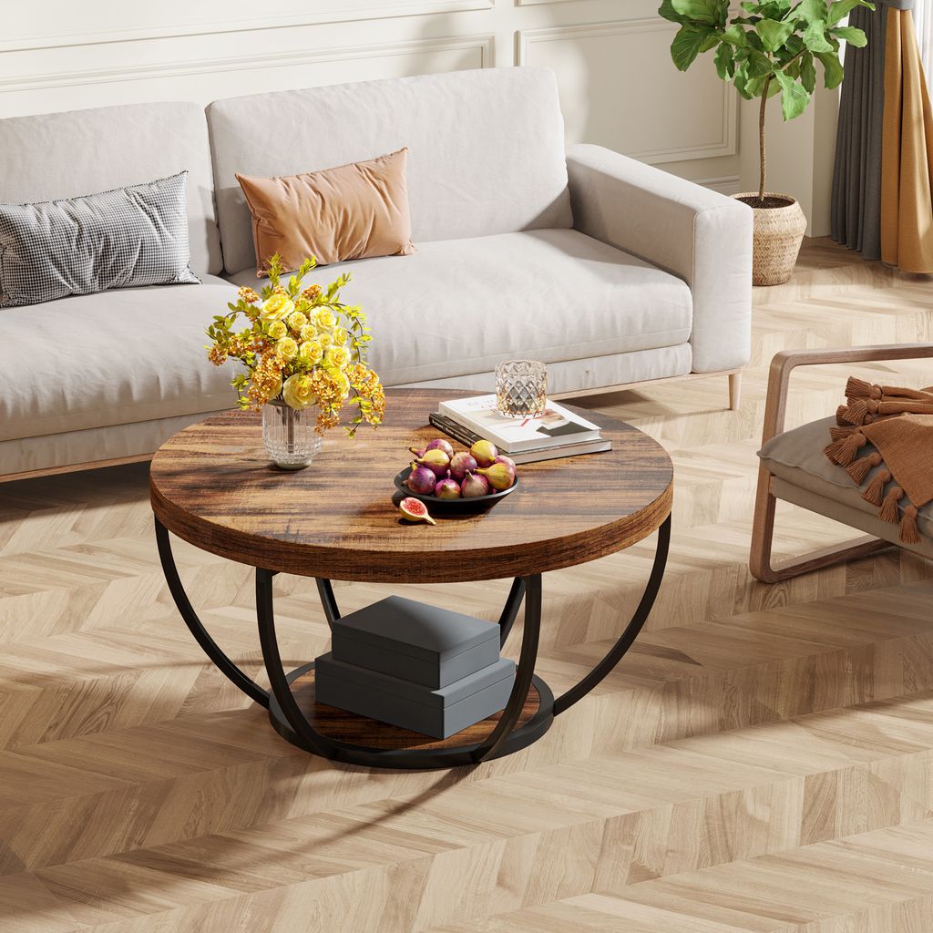Tribesigns Runde Couchtisch, Industrial 2-Tier-Kreis Produktbild 4