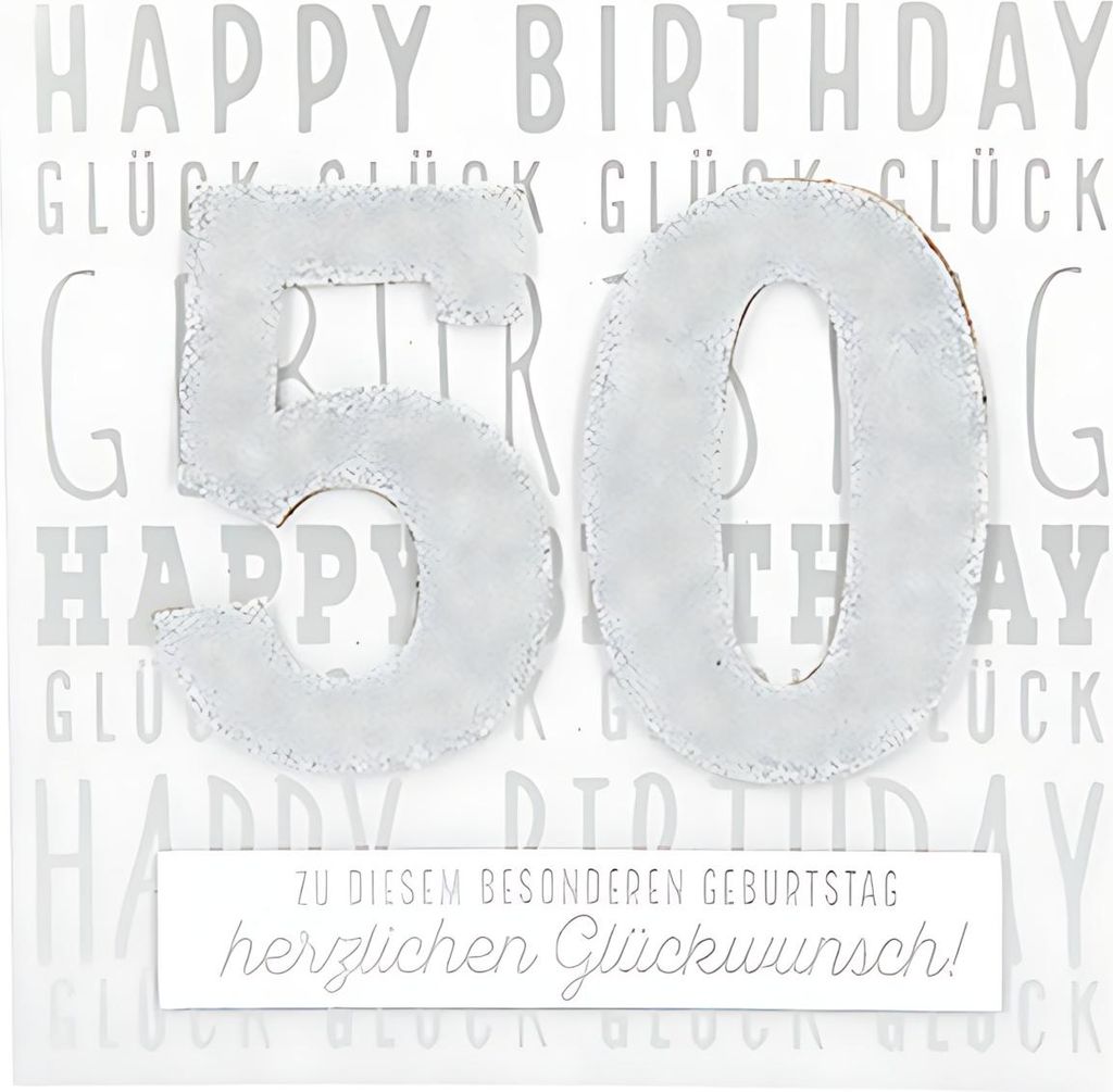 Glamour Glitzer Grußkarte Klappkarte mit Umschlag zum 50. Geburtstag ,quadratisch 006