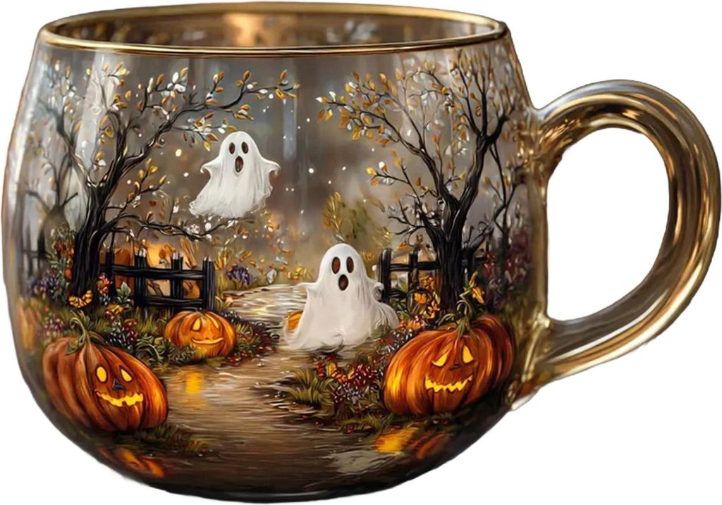 284 ml Weihnachtsbecher mit Winterlandschaftsmalerei, Buntglas-Urlaubs-Kaffeetasse für Café, Zuhause, Bar, Dekoration